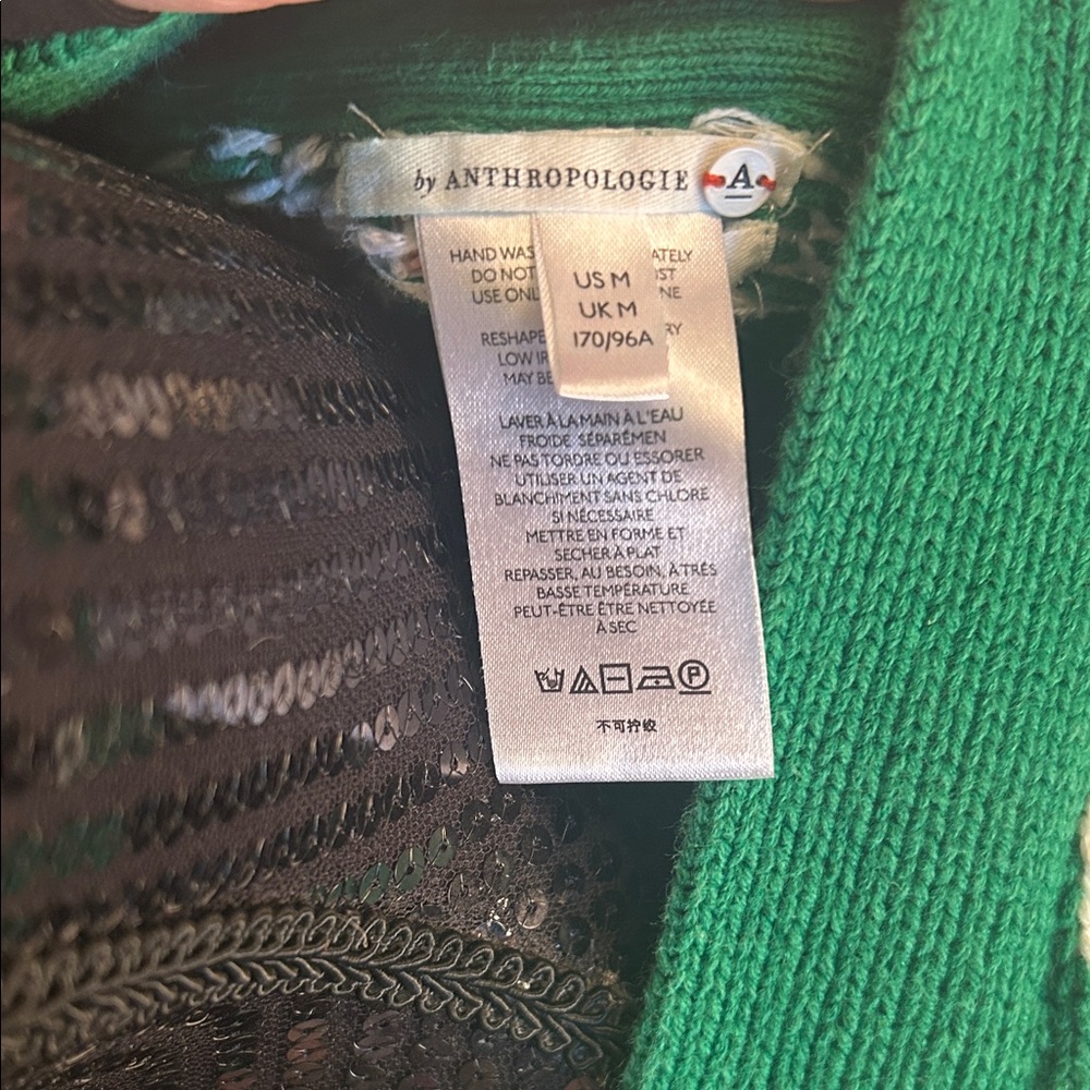 Anthropologie Green and White Patterned Open Cardigan - Picture 2 of 5